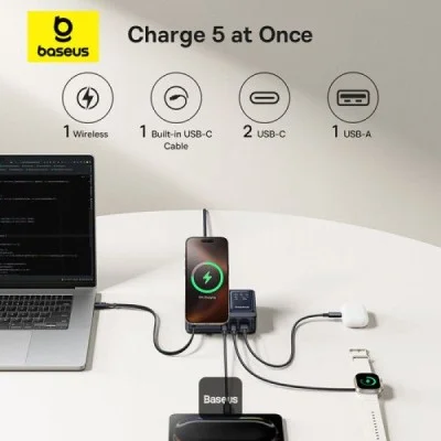 Baseus Nomos Qi2 140W 5-In-1 Desktop Charger With Digital Display - Cosmic Black